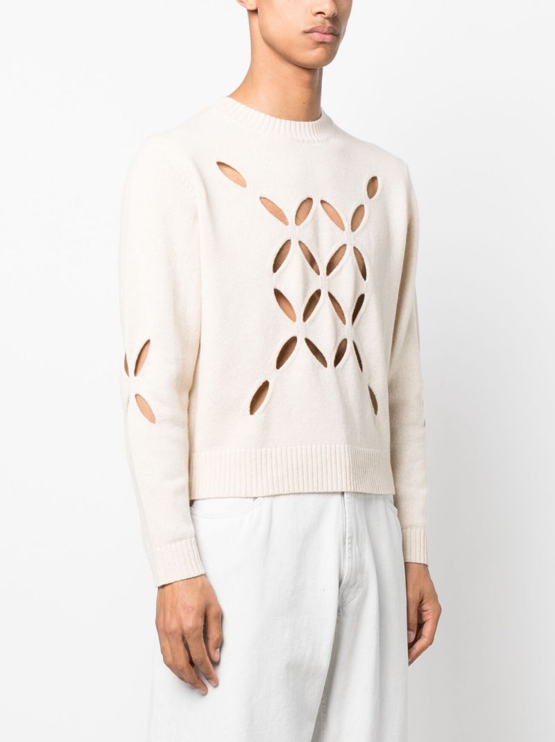 White Slashed Wool Jumper