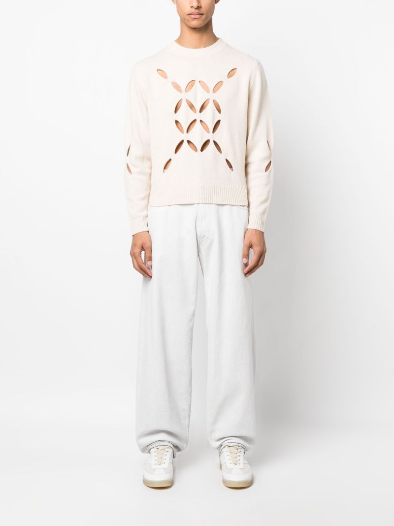 White Slashed Wool Jumper