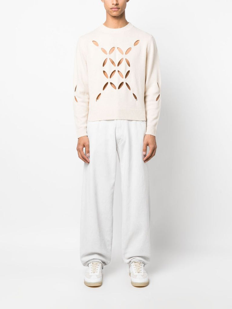 White Slashed Wool Jumper