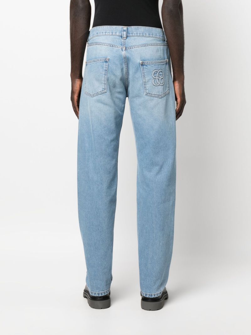 Blue Embroidered Straight-leg Jeans