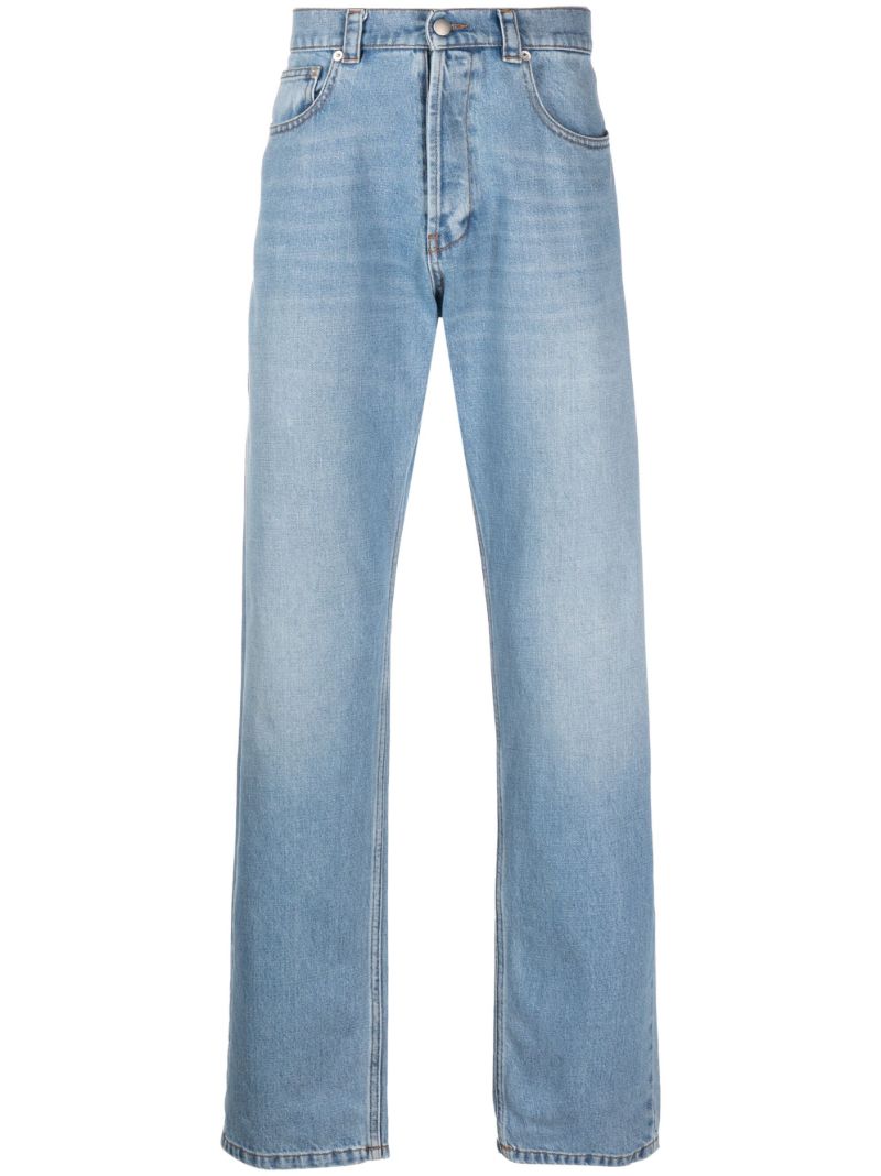Blue Embroidered Straight-leg Jeans