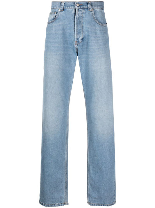 Blue Embroidered Straight-leg Jeans