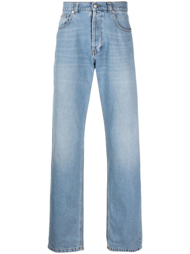 Blue Embroidered Straight-leg Jeans