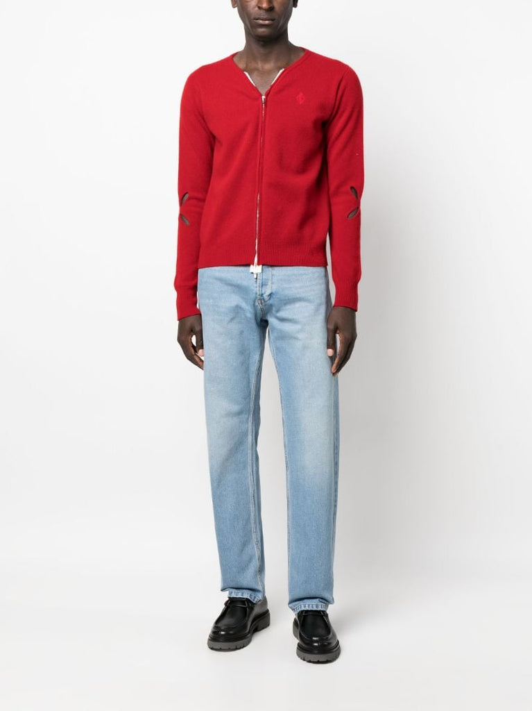 Blue Embroidered Straight-leg Jeans