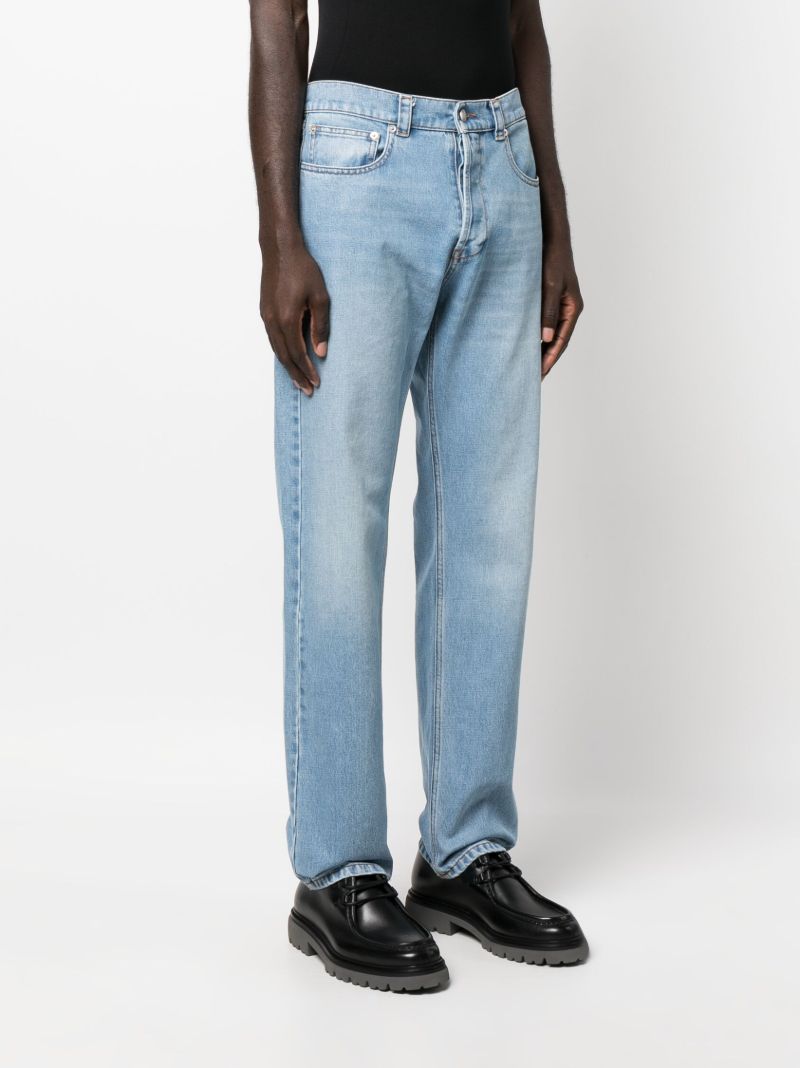 Blue Embroidered Straight-leg Jeans