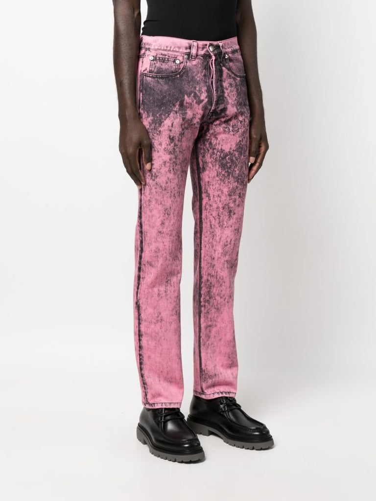 Pink Acid Wash Straight-leg Jeans