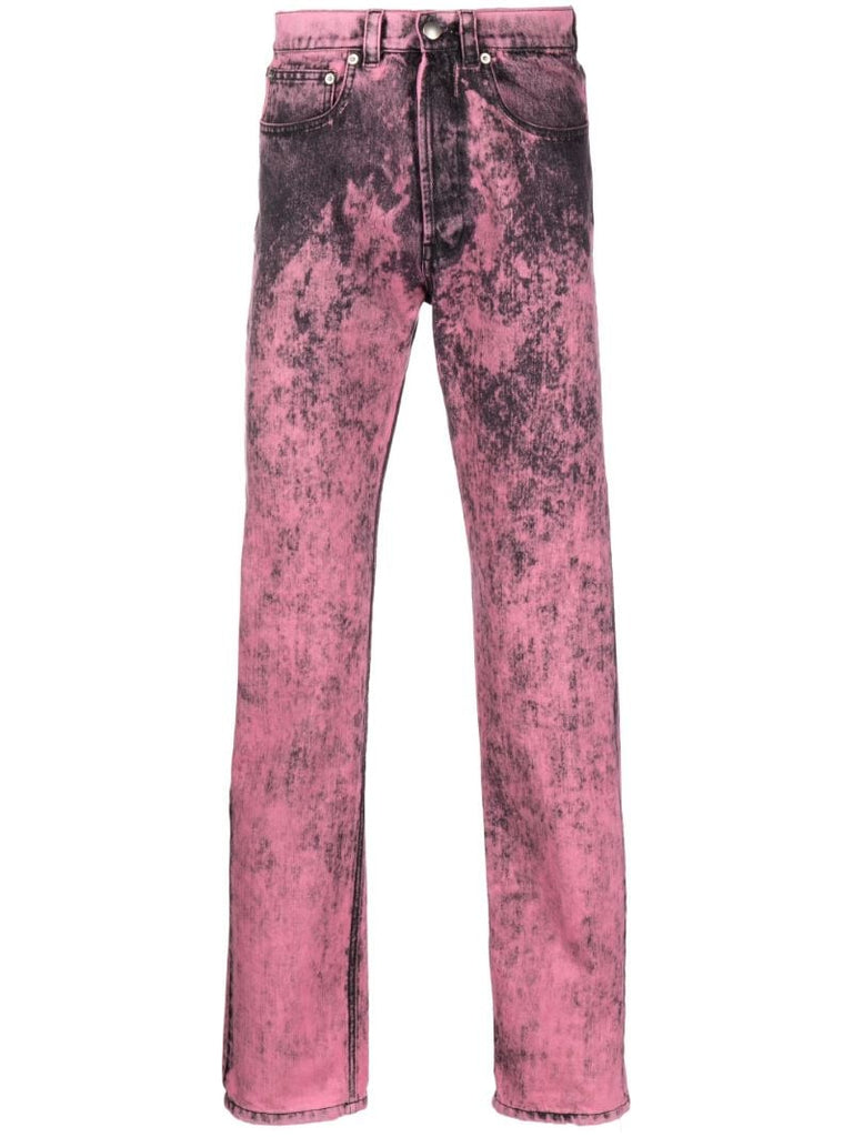 Pink Acid Wash Straight-leg Jeans