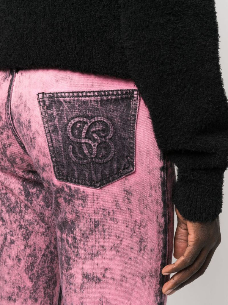 Pink Acid Wash Straight-leg Jeans