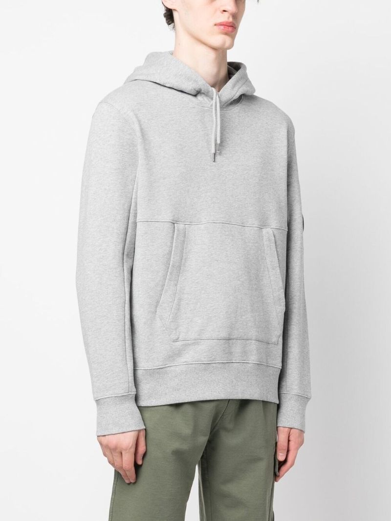 Grey Diagonal Raised Cotton Fleece Hoodie