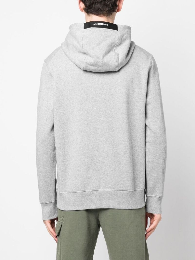 Grey Diagonal Raised Cotton Fleece Hoodie