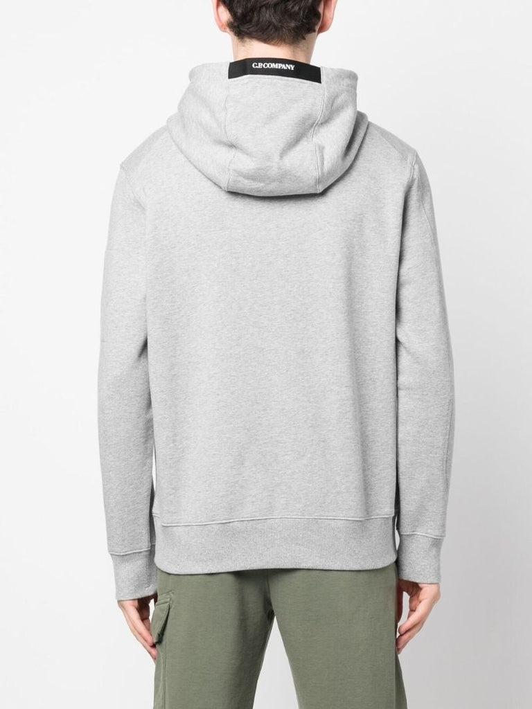 Grey Diagonal Raised Cotton Fleece Hoodie