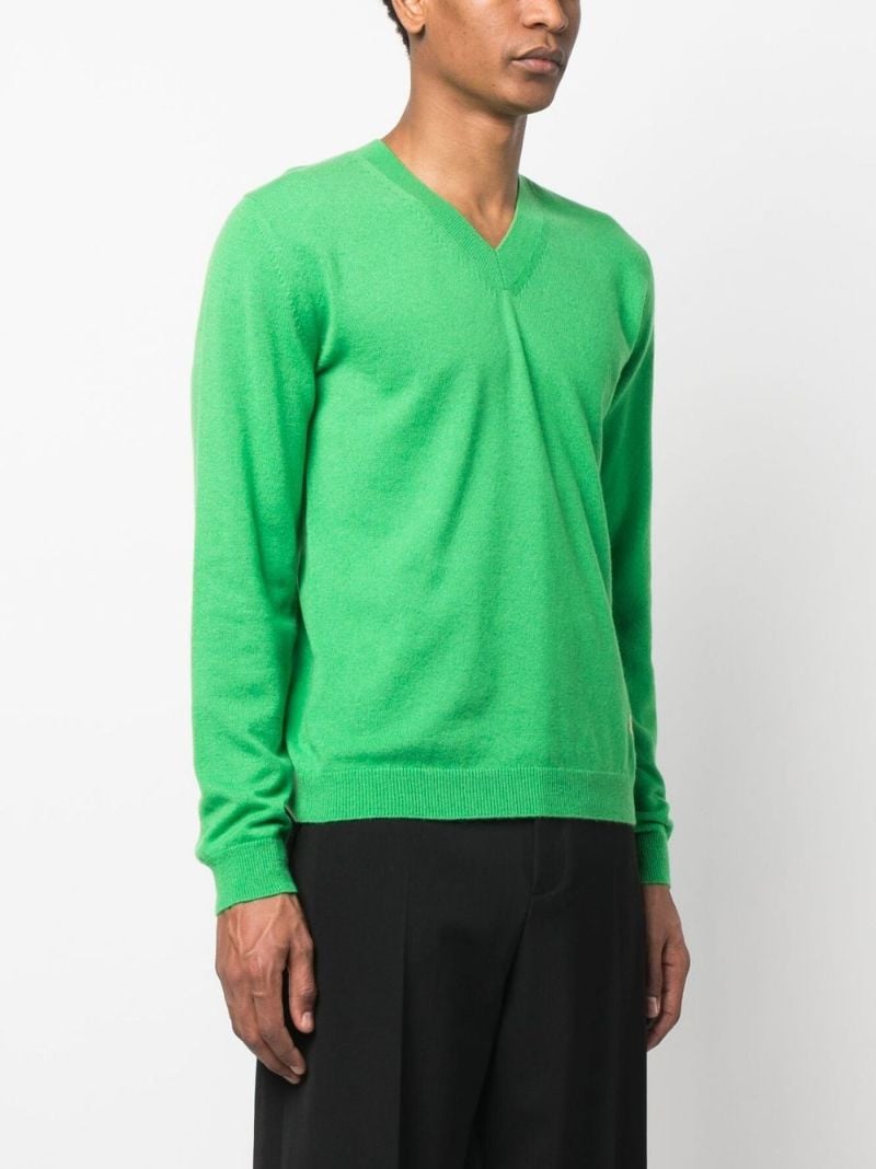 Green Cashmere V-neck Sweater