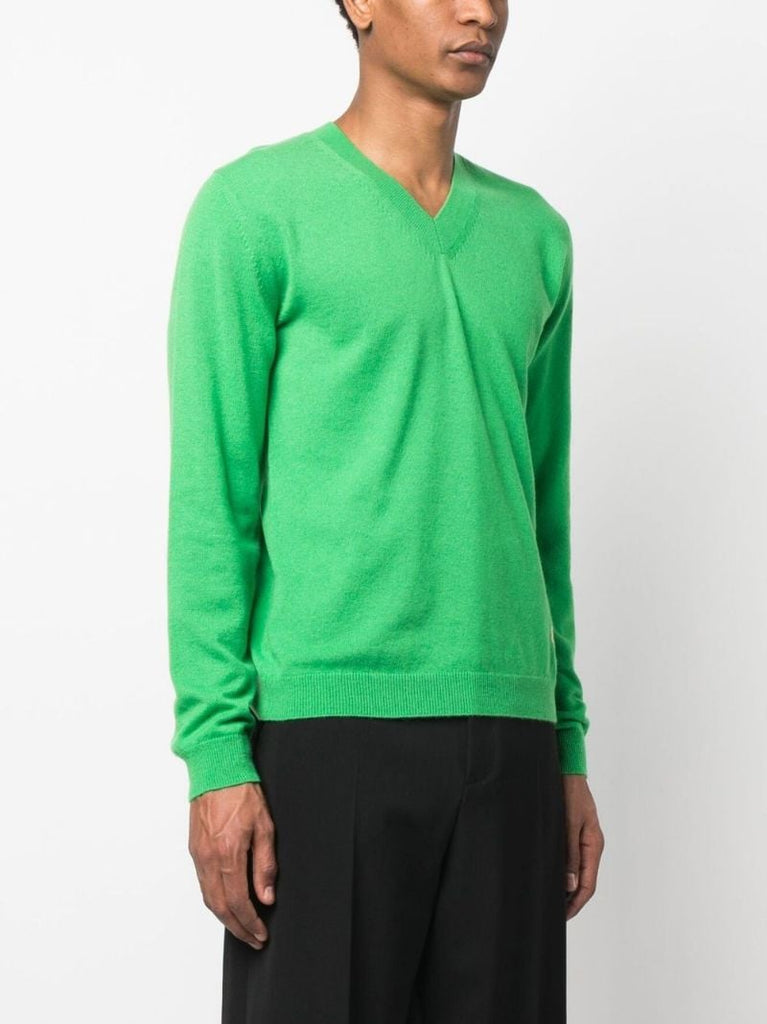 Green Cashmere V-neck Sweater