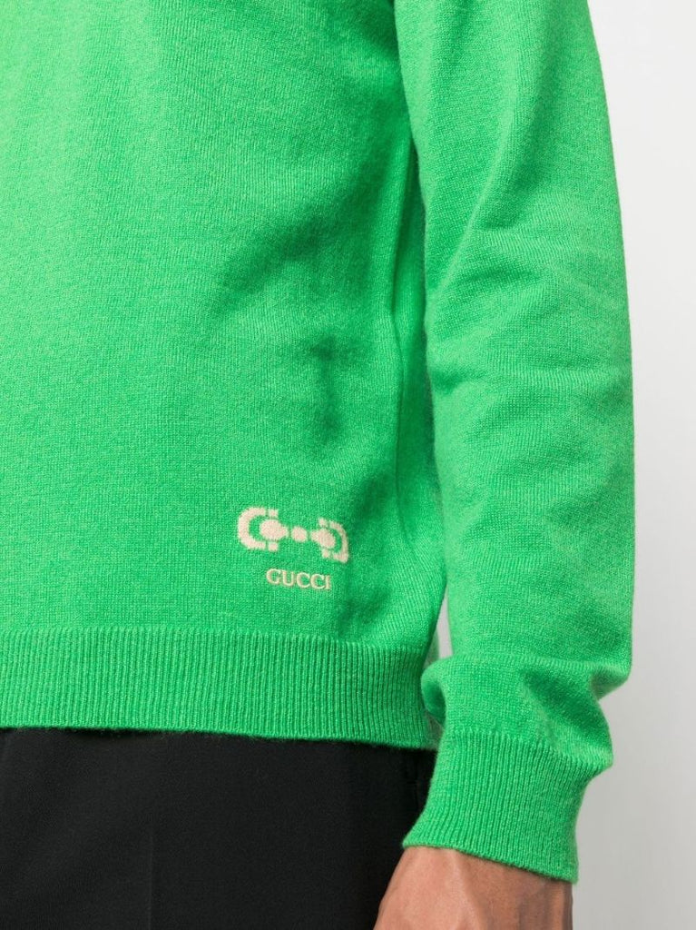 Green Cashmere V-neck Sweater