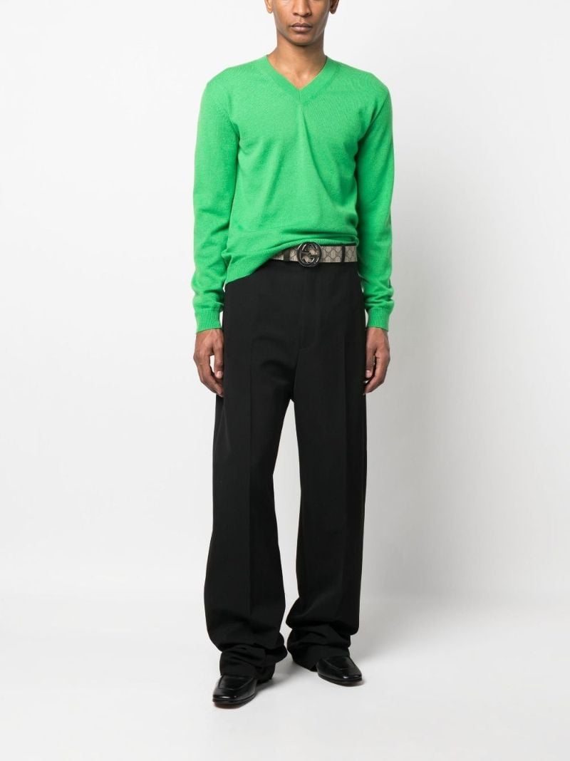 Green Cashmere V-neck Sweater