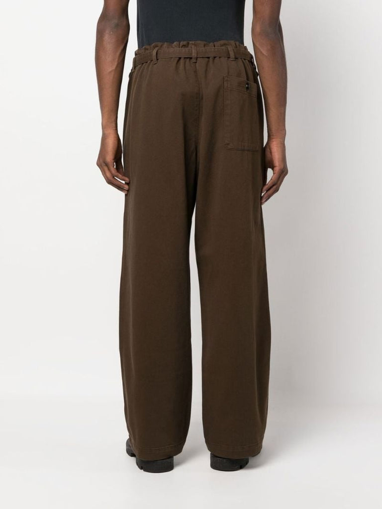 Brown Belted Straight-leg Trousers