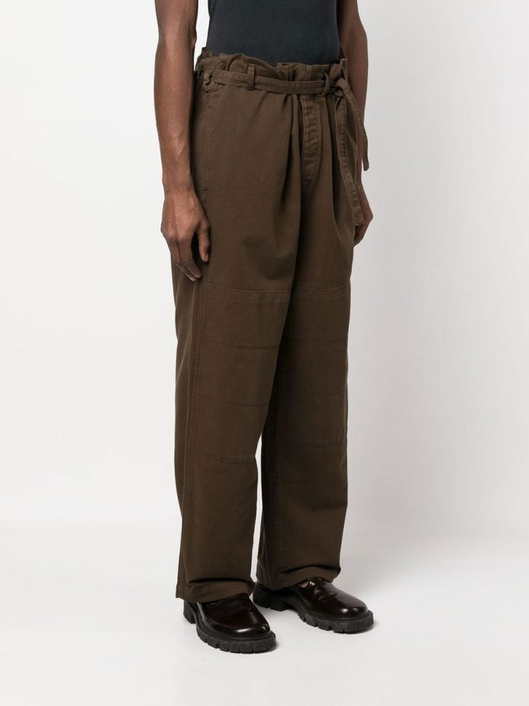 Brown Belted Straight-leg Trousers