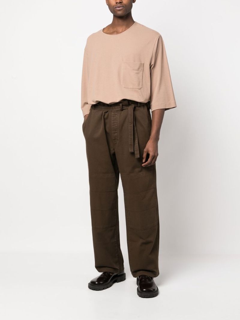 Brown Belted Straight-leg Trousers