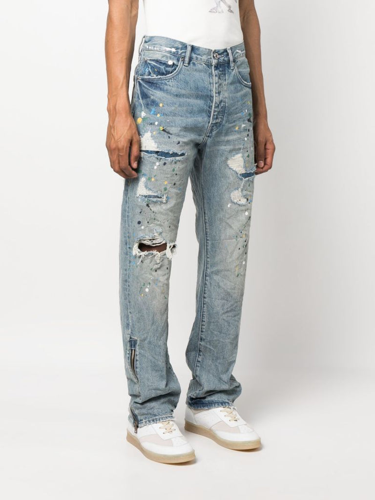 Blue Paint Repair Straight-legged Jeans
