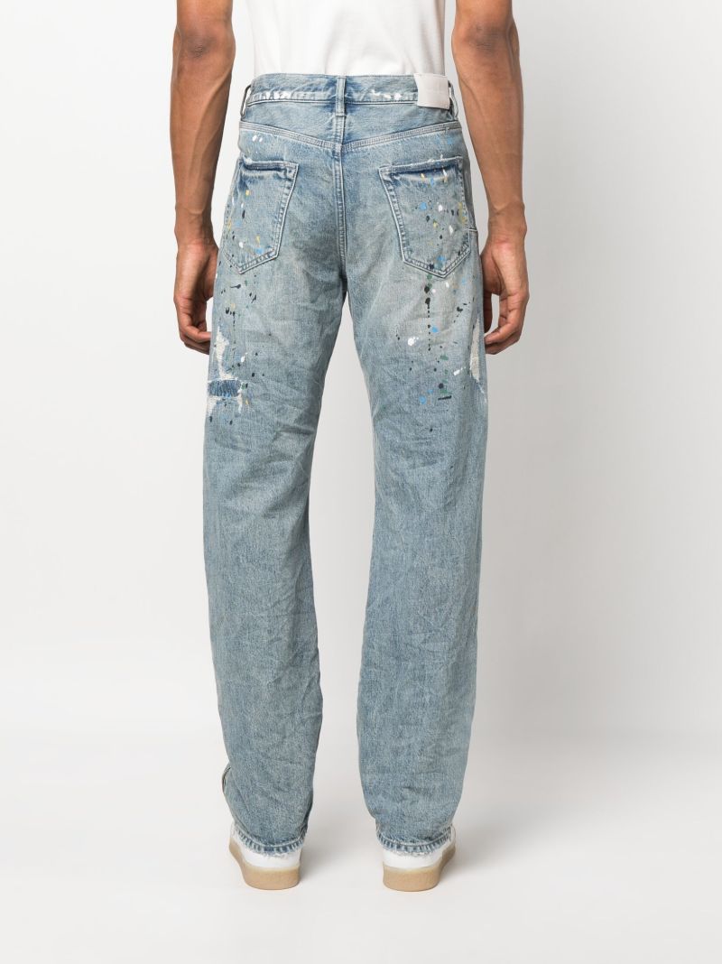 Blue Paint Repair Straight-legged Jeans