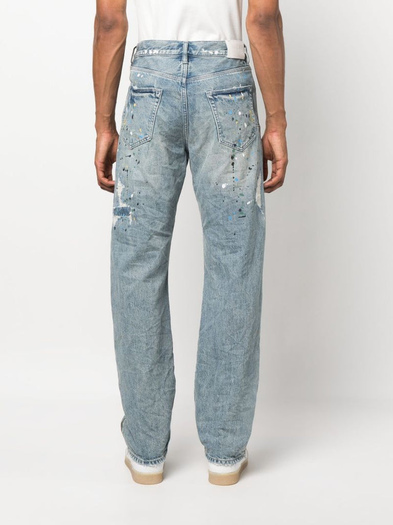 Blue Paint Repair Straight-legged Jeans