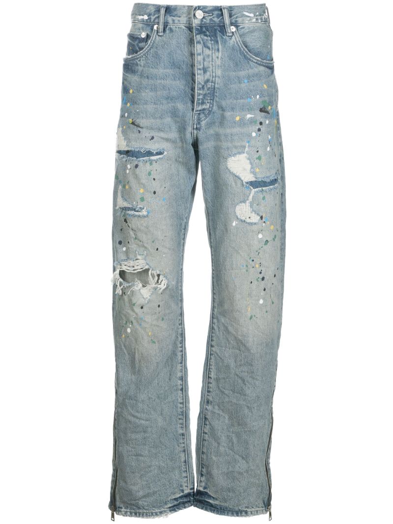 Blue Paint Repair Straight-legged Jeans