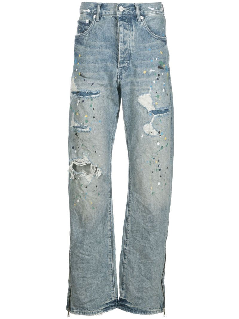 Blue Paint Repair Straight-legged Jeans