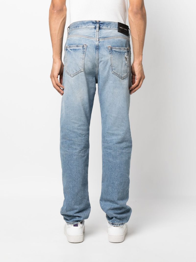 Blue Distressed Effect Straight-leg Jeans
