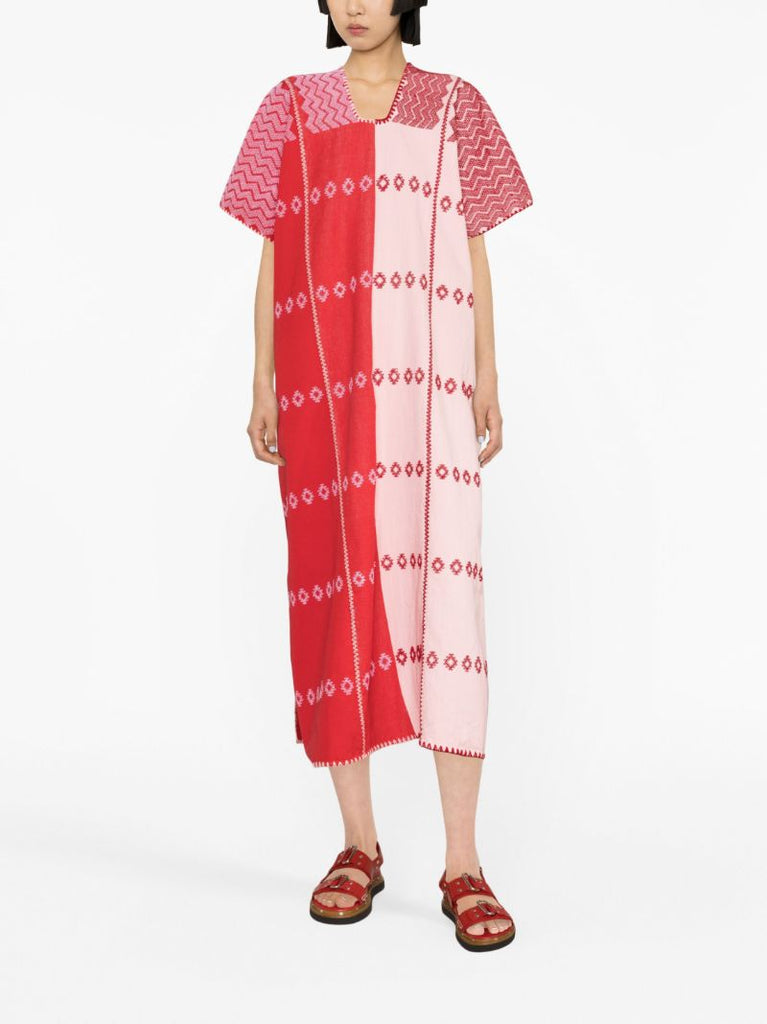 Pink Graphic-patterned Midi Dress
