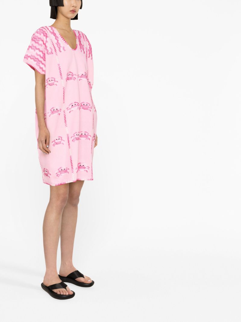 Pink Crab Embroidered Kaftan Dress