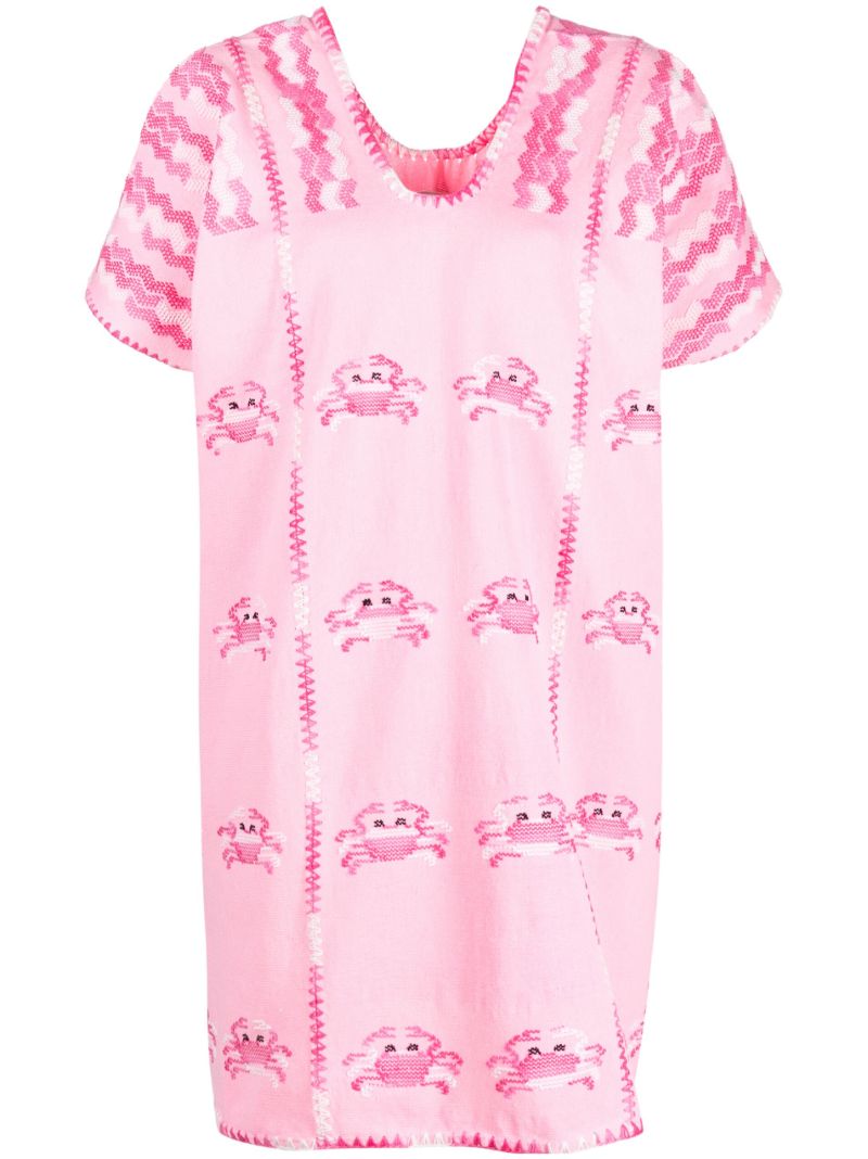 Pink Crab Embroidered Kaftan Dress
