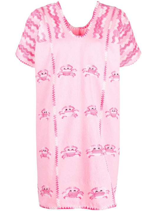 Pink Crab Embroidered Kaftan Dress