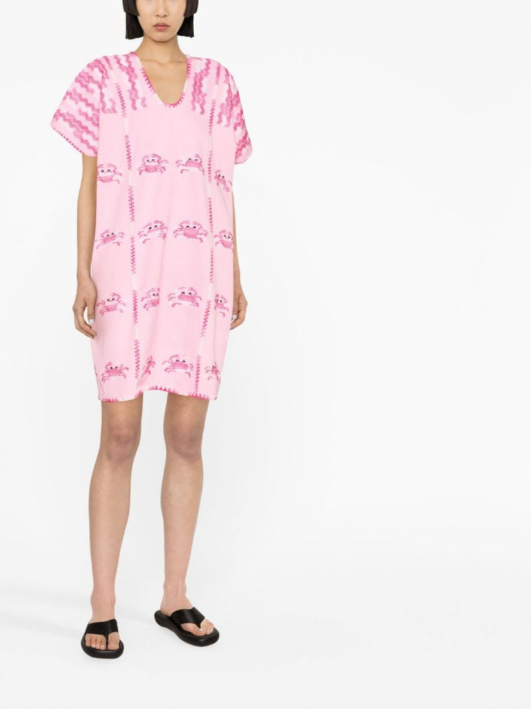 Pink Crab Embroidered Kaftan Dress