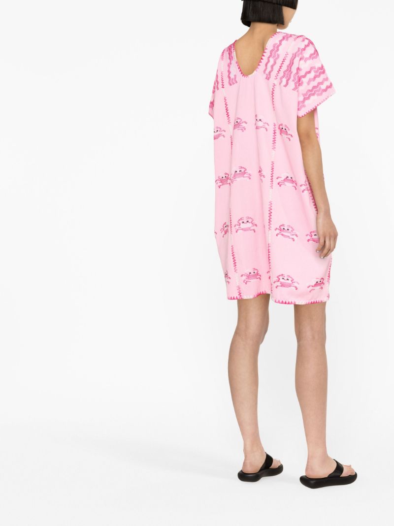 Pink Crab Embroidered Kaftan Dress