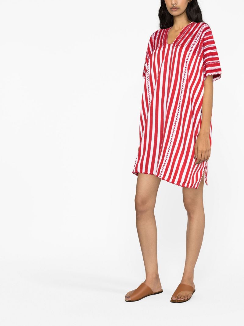 Red Embroidered Striped Kaftan Dress