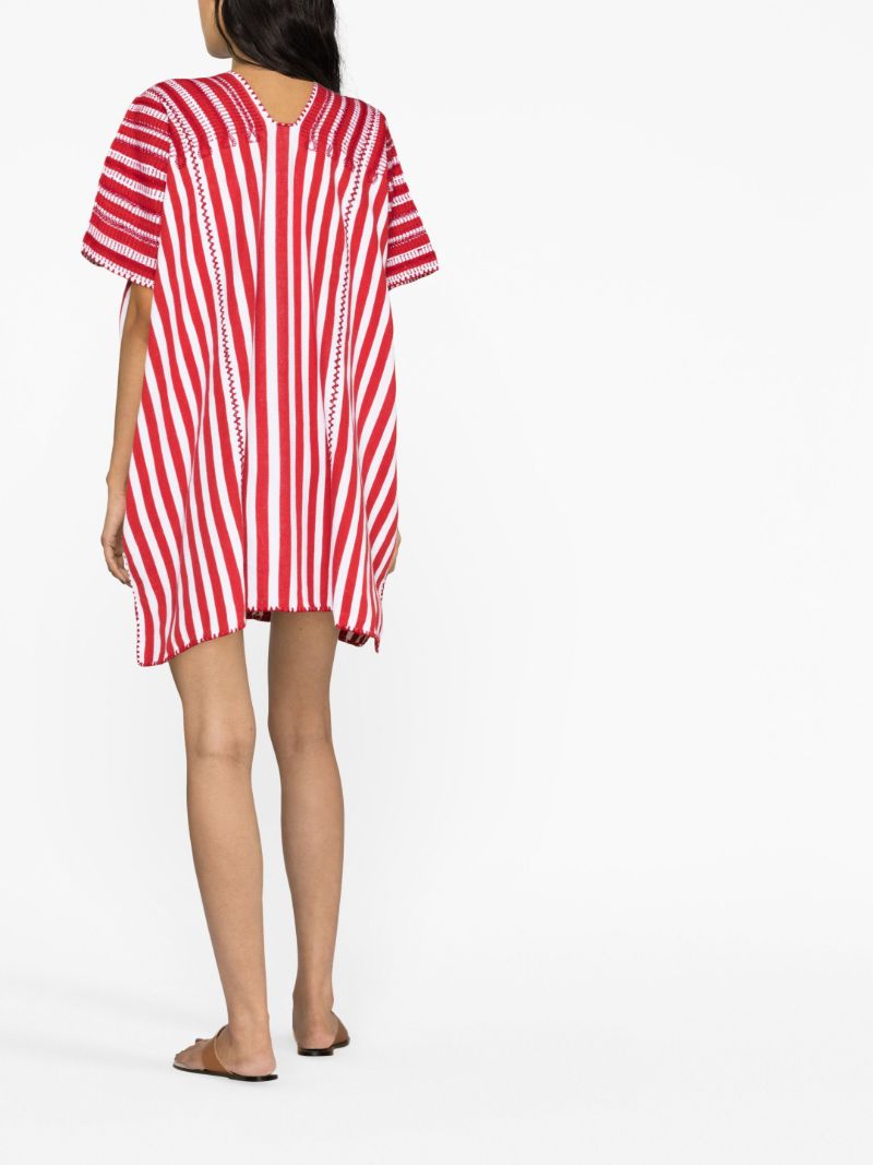 Red Embroidered Striped Kaftan Dress