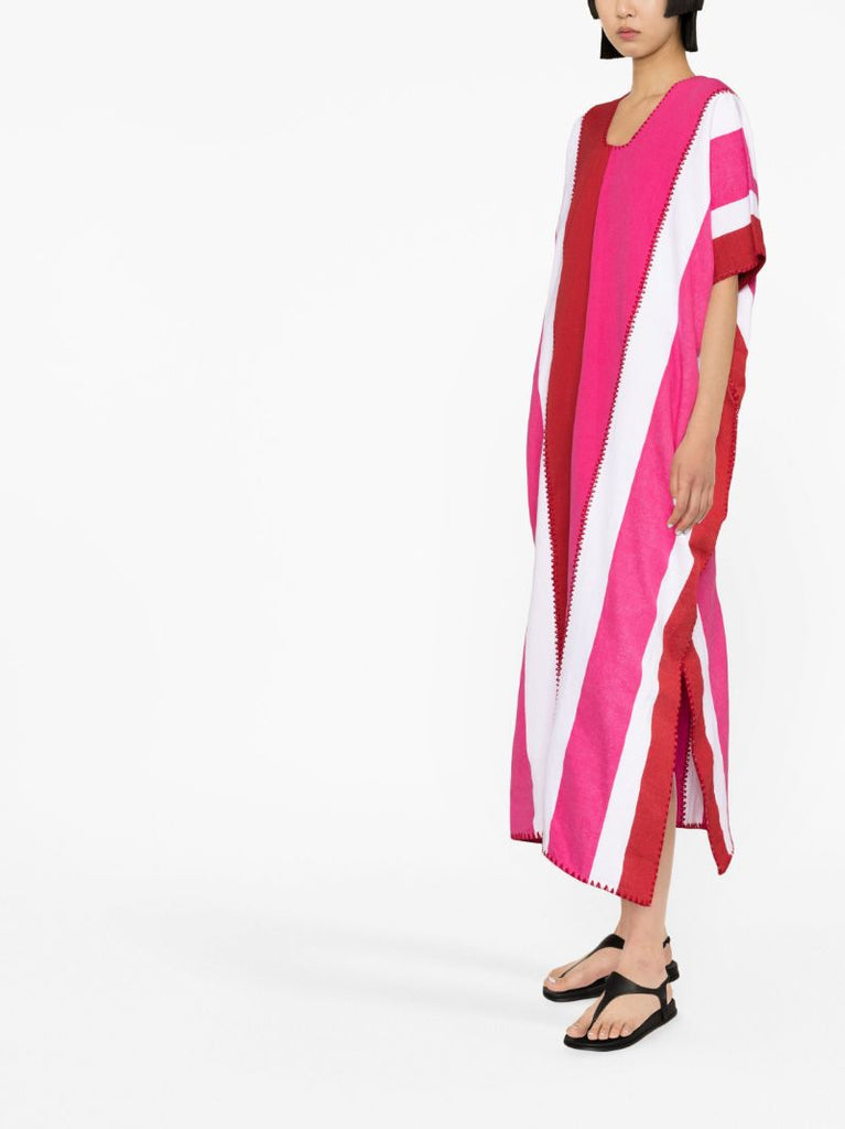 Pink Striped Embroidered Maxi Dress