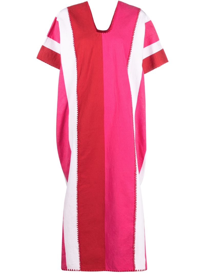Pink Striped Embroidered Maxi Dress