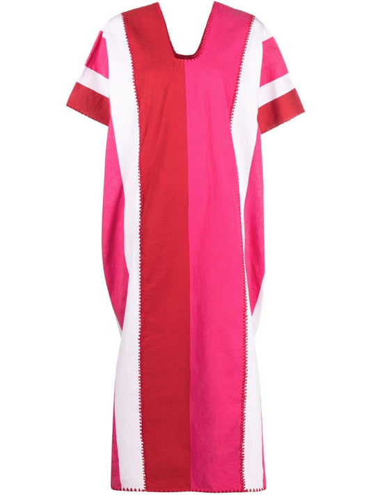 Pink Striped Embroidered Maxi Dress