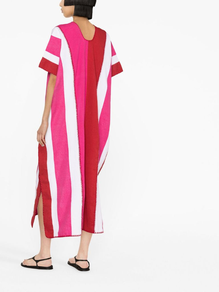 Pink Striped Embroidered Maxi Dress