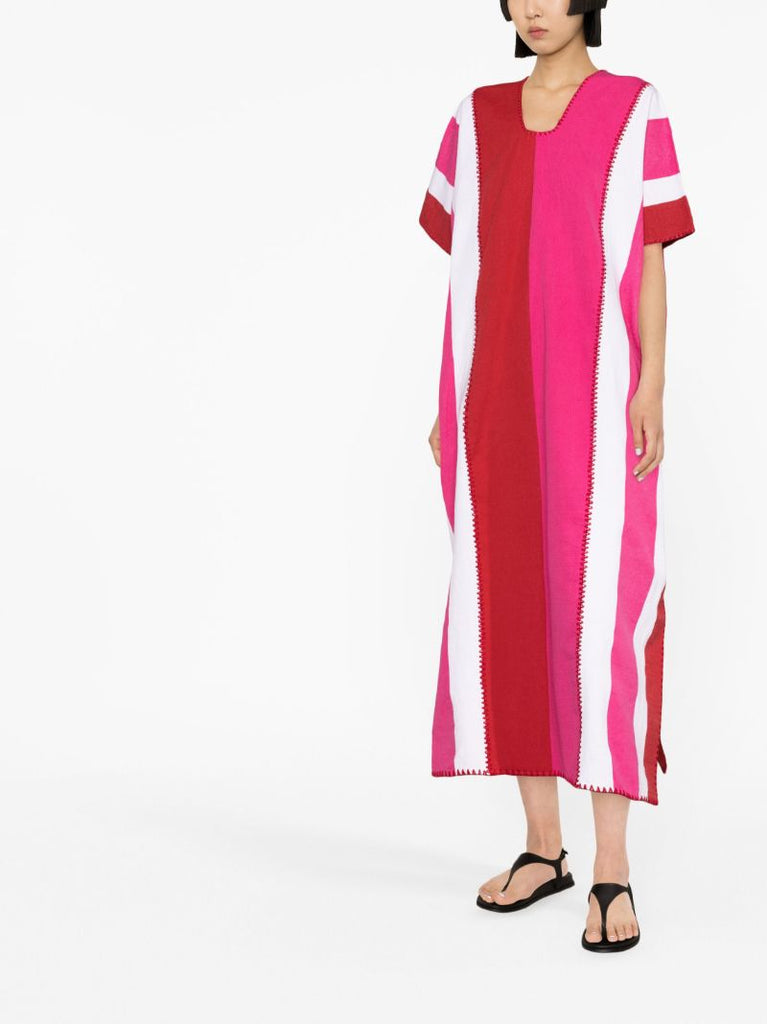 Pink Striped Embroidered Maxi Dress