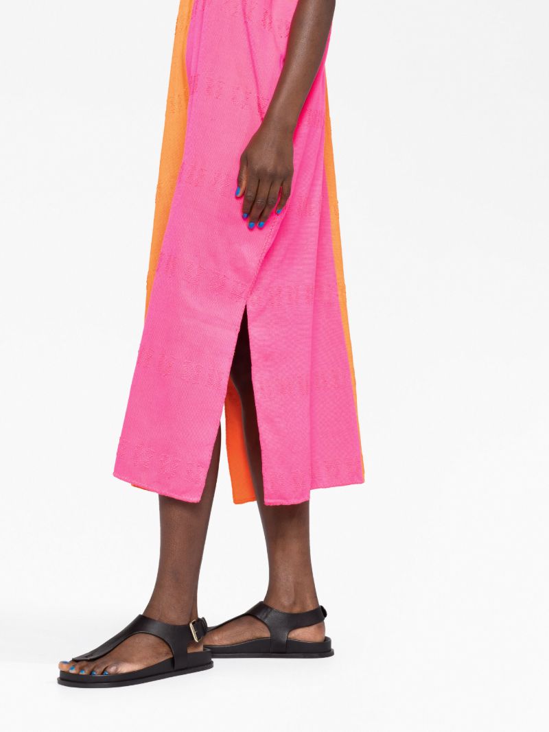 Pink Embroidered Two-tone Midi Dress