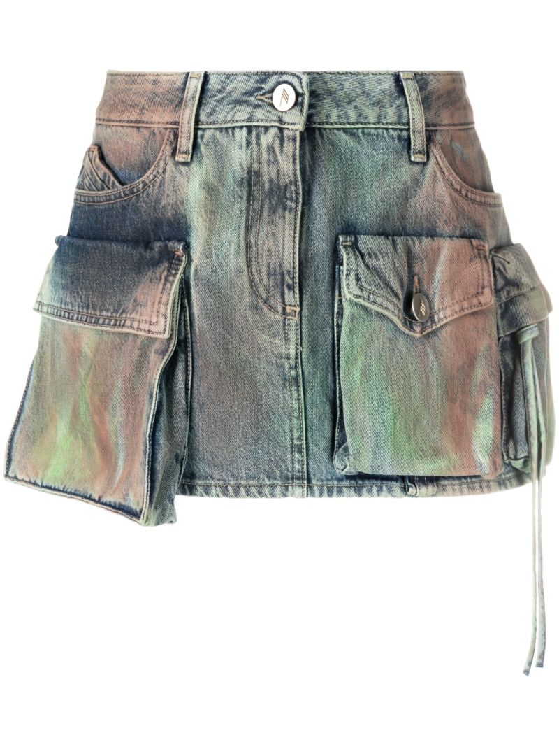 Green Fay Camouflage Cargo Denim Mini Skirt