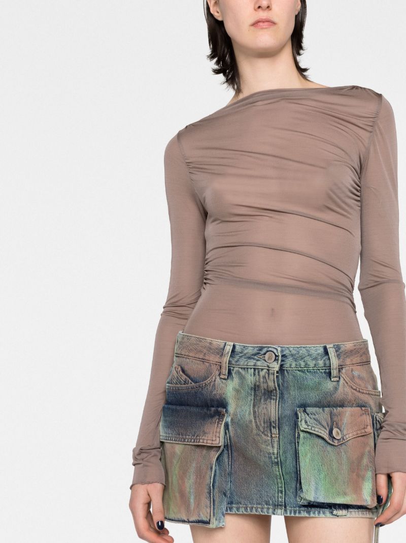 Green Fay Camouflage Cargo Denim Mini Skirt