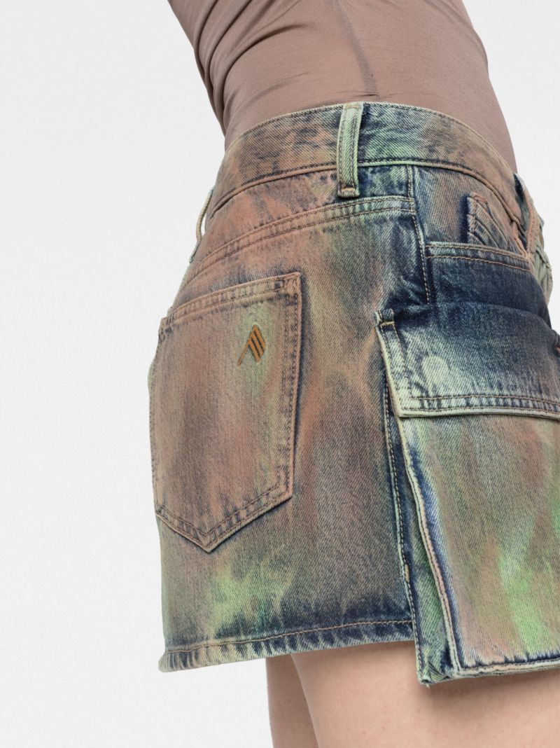 Green Fay Camouflage Cargo Denim Mini Skirt