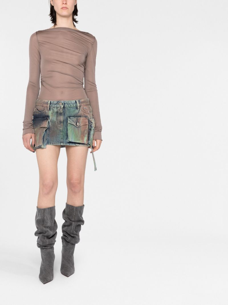 Green Fay Camouflage Cargo Denim Mini Skirt