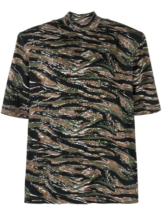 Brown Camouflage-print T-shirt