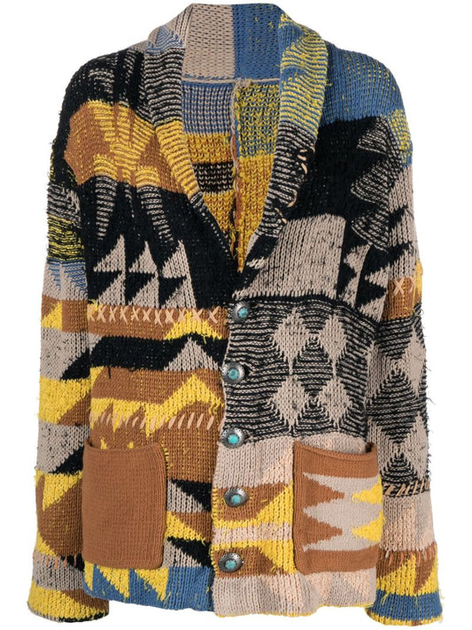 Neutral Geometric Cotton Cardigan