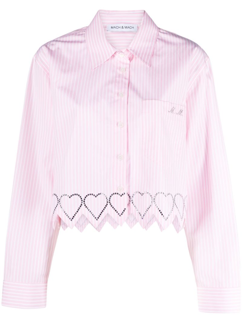 Crystal Embellished Striped Cropped Shirt