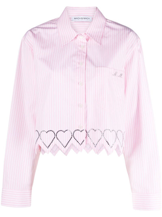 Crystal Embellished Striped Cropped Shirt